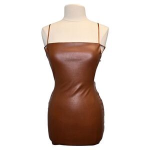 Tic Toc Women's Cognac Brown Faux Leather Open Back Mini Dress S